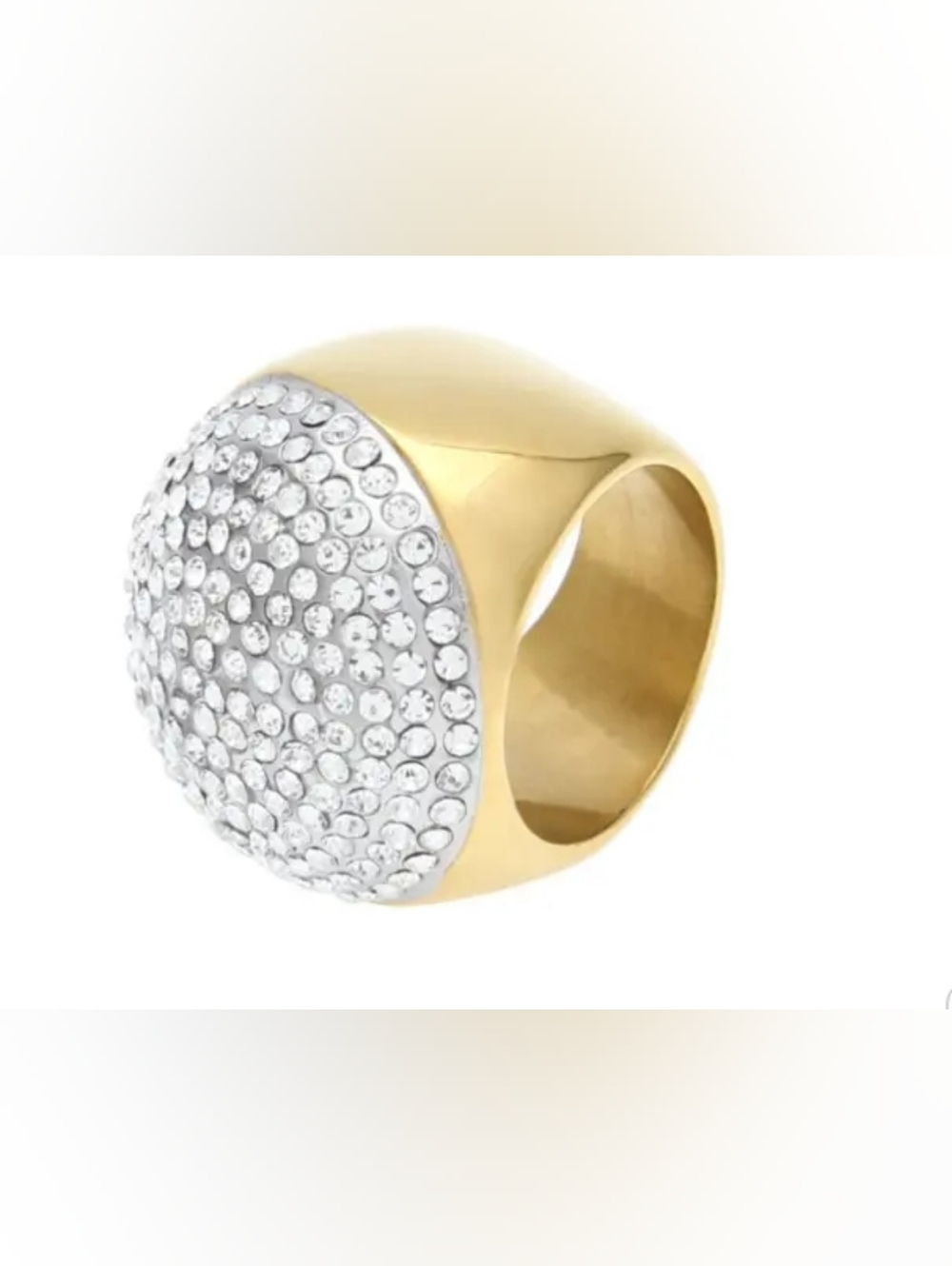 Gold Dome Cocktail Ring with Clear Crystal Pavé